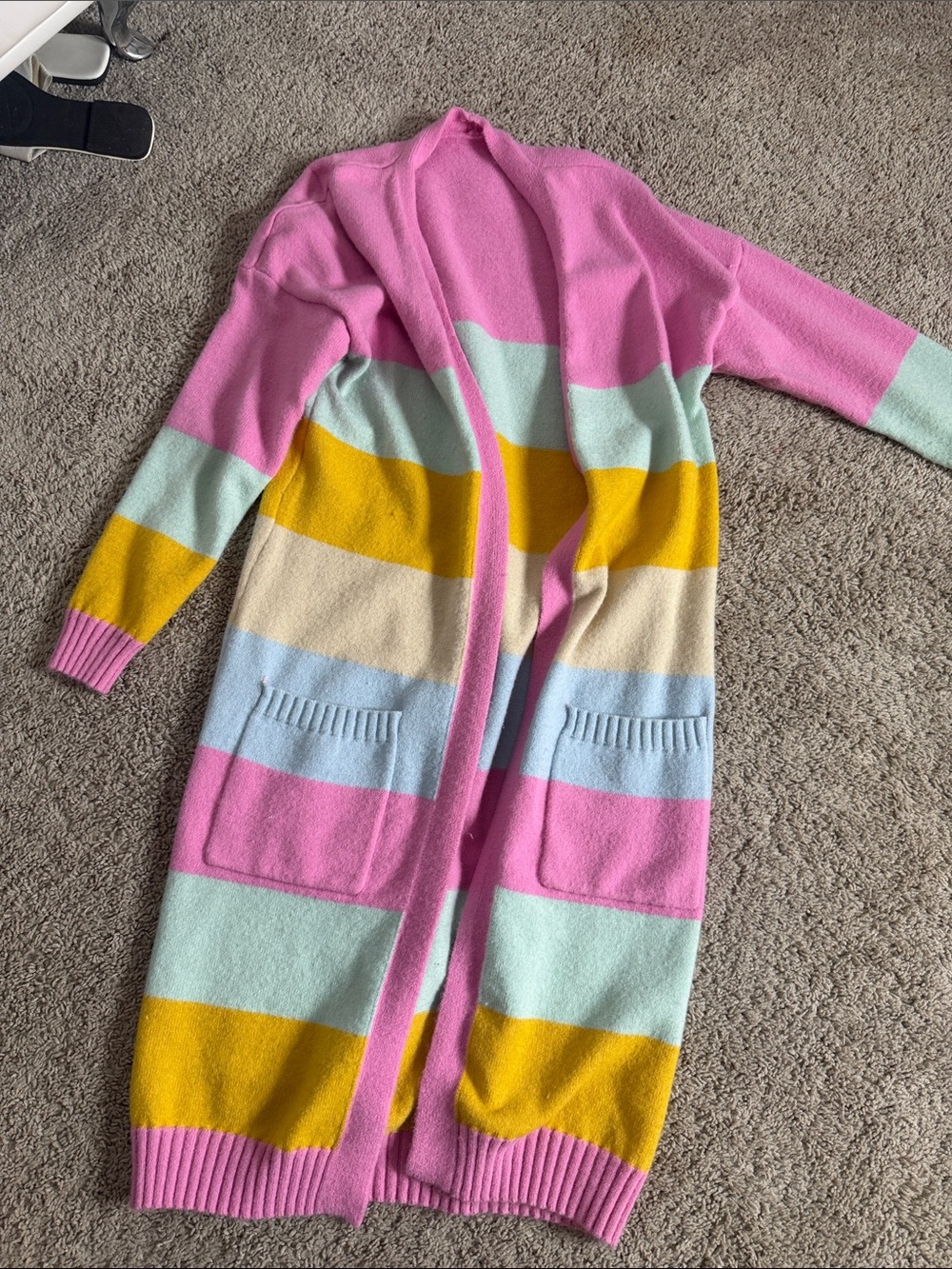 Striped Pastel Open-Front Trench Coat in Pink